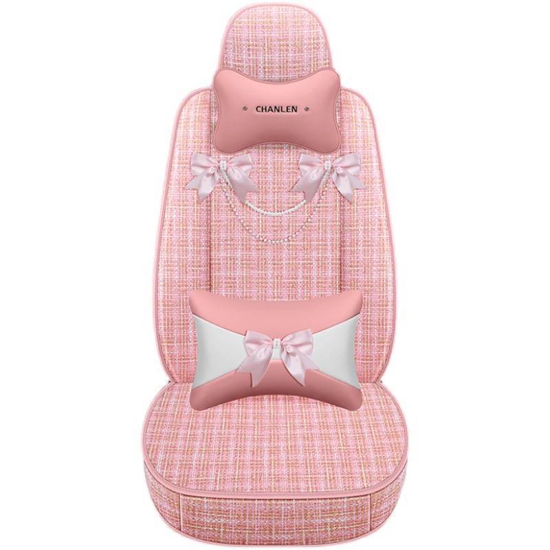 热销女神款汽车座套全包围亚麻四季通用可爱女生车座椅套冬季坐垫