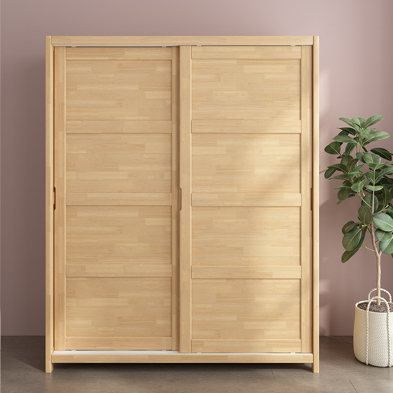 北欧实木衣柜1.6m移门衣柜两门推拉门滑门现代简约1.8m小户型原木