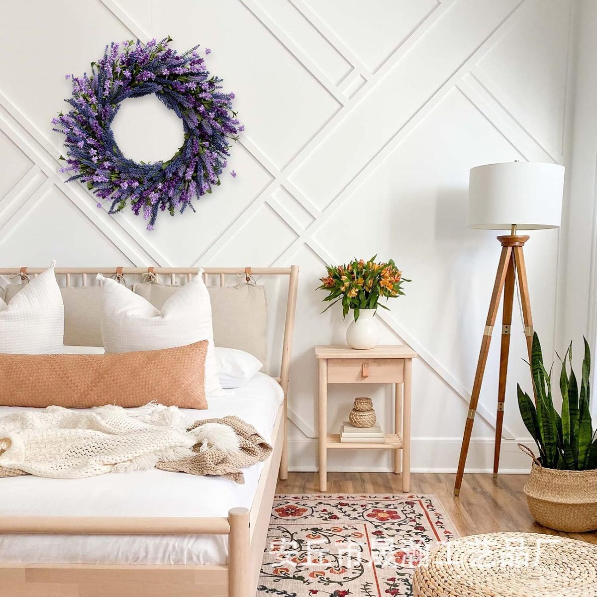 紫色室内花环连翘花花环，适合前门春夏薰衣草和室外装饰，