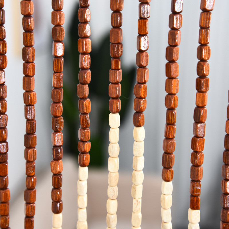 免打孔门帘中国风实木珠帘客厅隔断帘子卧室门帘成品挂帘卫生间