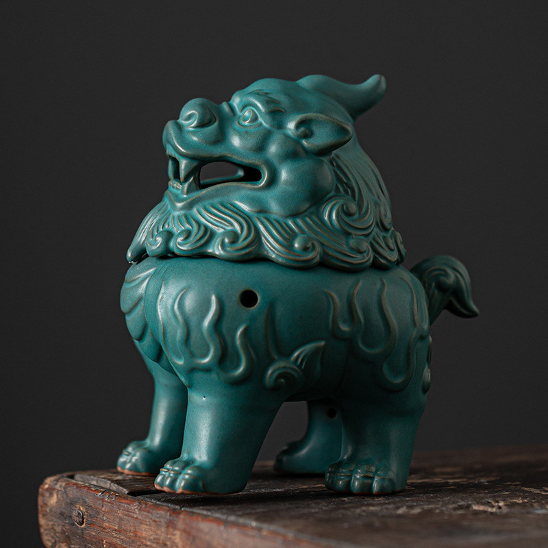 狻猊陶瓷盘摆件工艺品熏香香炉倒流香薰炉创意家居香插香道代发