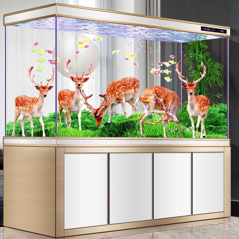 新款底滤鱼缸客厅家用中大型免换水水族箱缸玄关超白玻璃龙鱼屏风