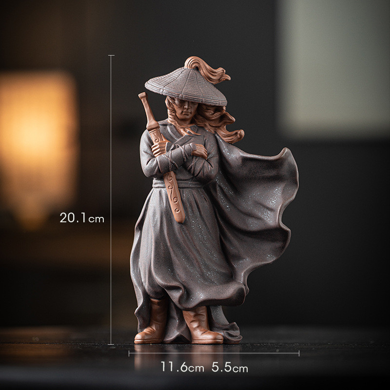 茶室江湖侠客武侠陶瓷人物茶宠摆件禅意古风博古架装饰品假山造景