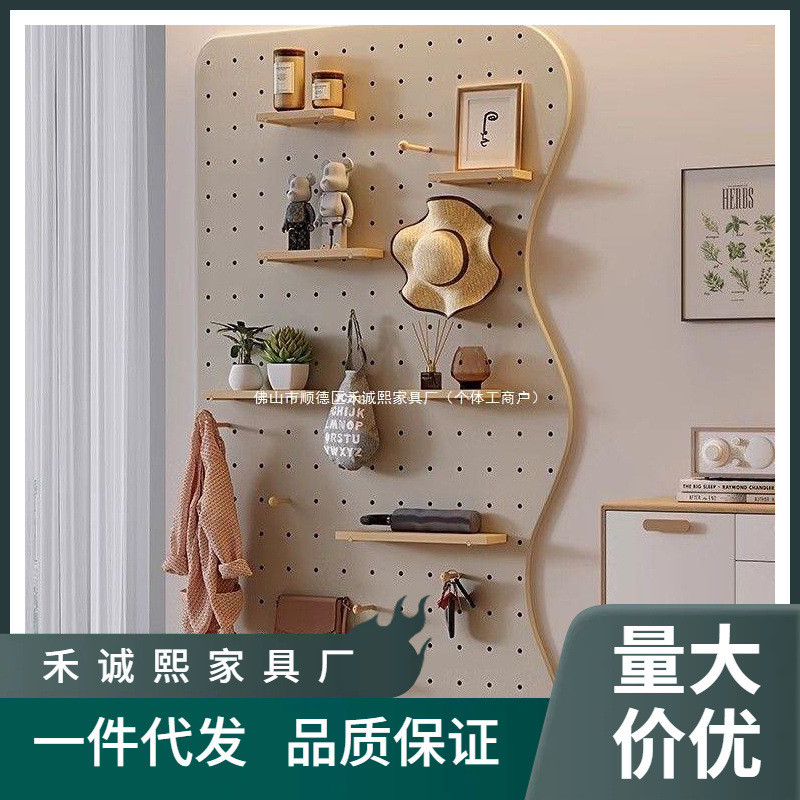 实木洞洞墙上置物架木质入户客厅玄关书架隔板收纳装饰墙面