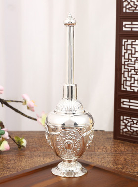 高档银色电镀精美花纹圣水瓶轻奢风欧式家居办公室桌面工艺品摆件