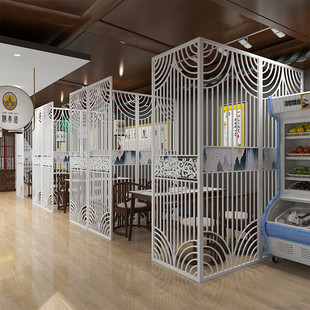 新中式铁艺屏风隔断墙雅间餐厅卡座火锅饭店包厢包间围栏装饰茶楼