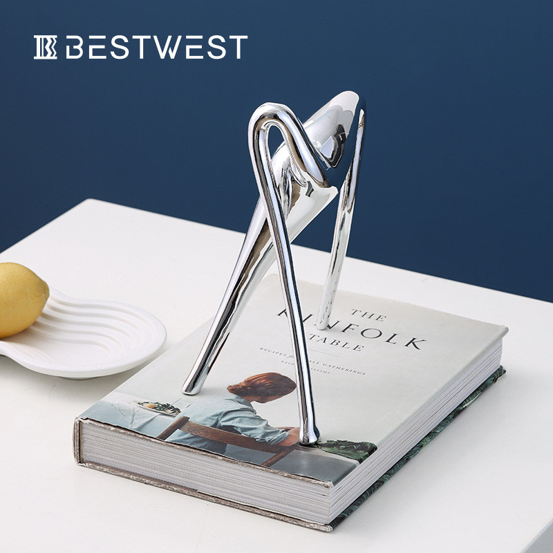 热销bestwest样板间抽象电镀客厅树脂摆件家居软装银色桌面装饰品