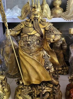 铸铜供奉关公摆件九龙关公像武财神爷神像办公室公司开业横刀关公