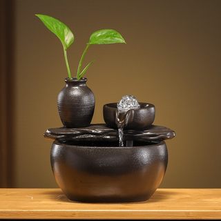 时来运转风水球流水招财摆件循环水喷泉客厅茶台桌面鱼缸装饰品