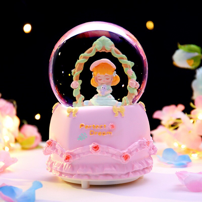 可爱少女风芙拉小姐水晶球音乐盒飘雪发光女孩儿童节日礼物送女生