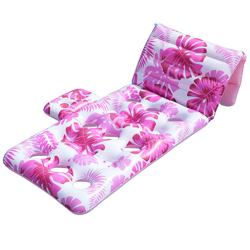 躺椅单人浮床带灯水上充气绿枫叶浮排发光水上浮床吊床批发