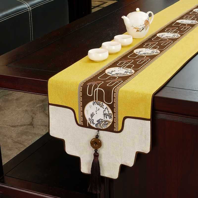 新中式桌旗禅意茶席中国风茶台餐桌茶几旗桌布盖布长条电视柜定