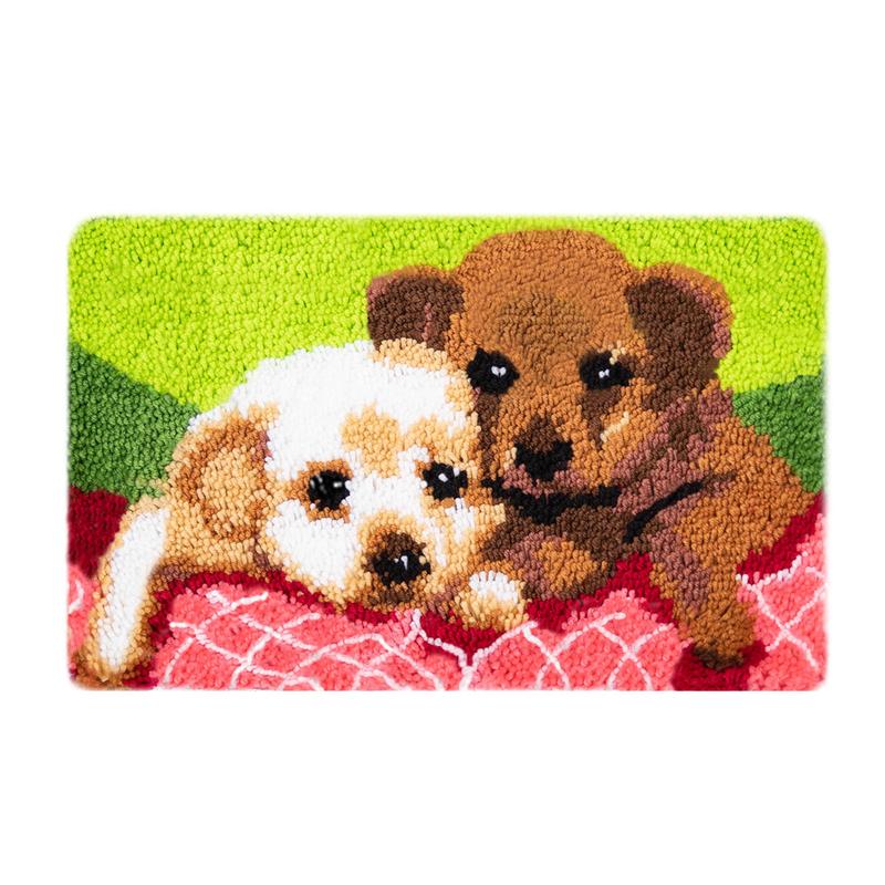 毛线段段绣地毯优质diy绣挂毯卡通动物图案两只狗