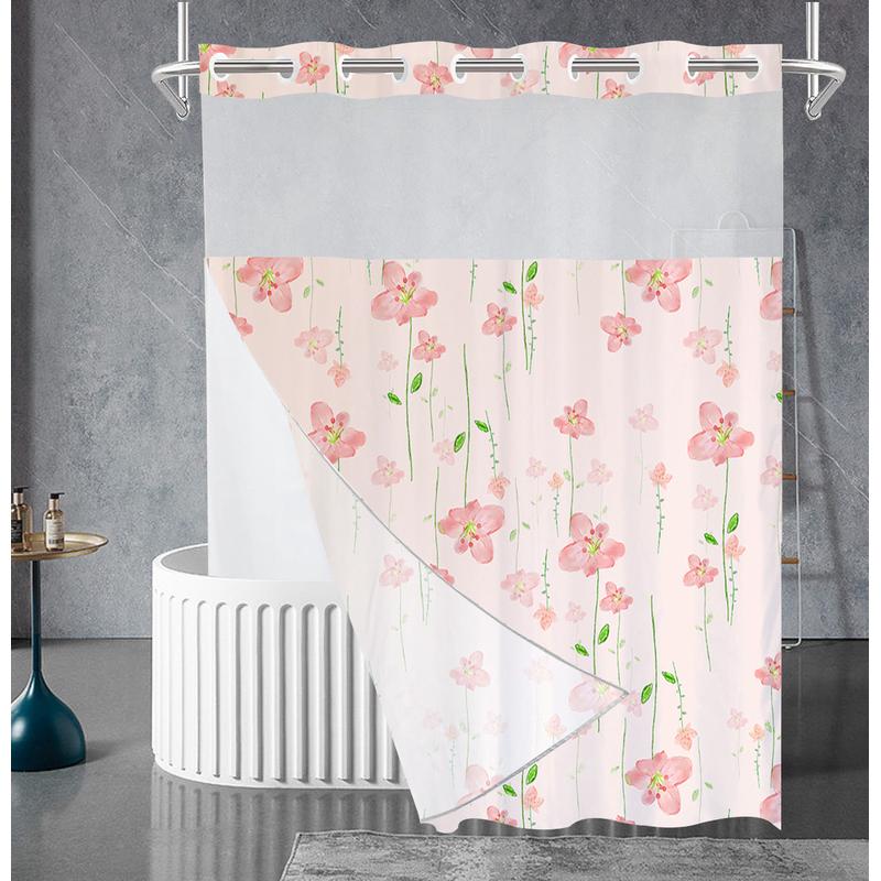 双层大来图定制数码印花防水浴帘碎花款卫生间免打孔套装环