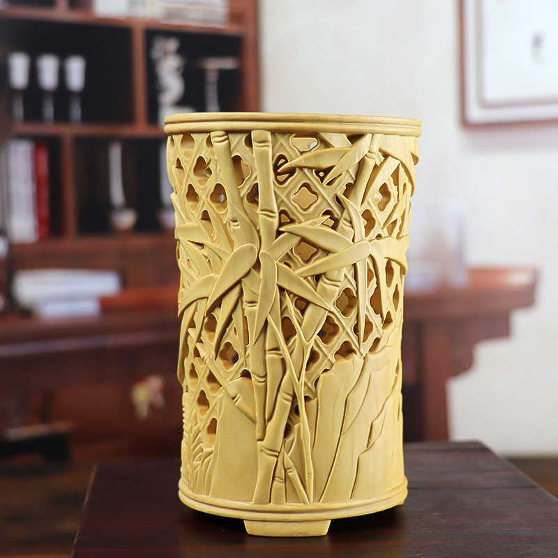 办公室笔筒摆件节节高升五牛木质笔插商务黄杨木雕文房送礼工艺品