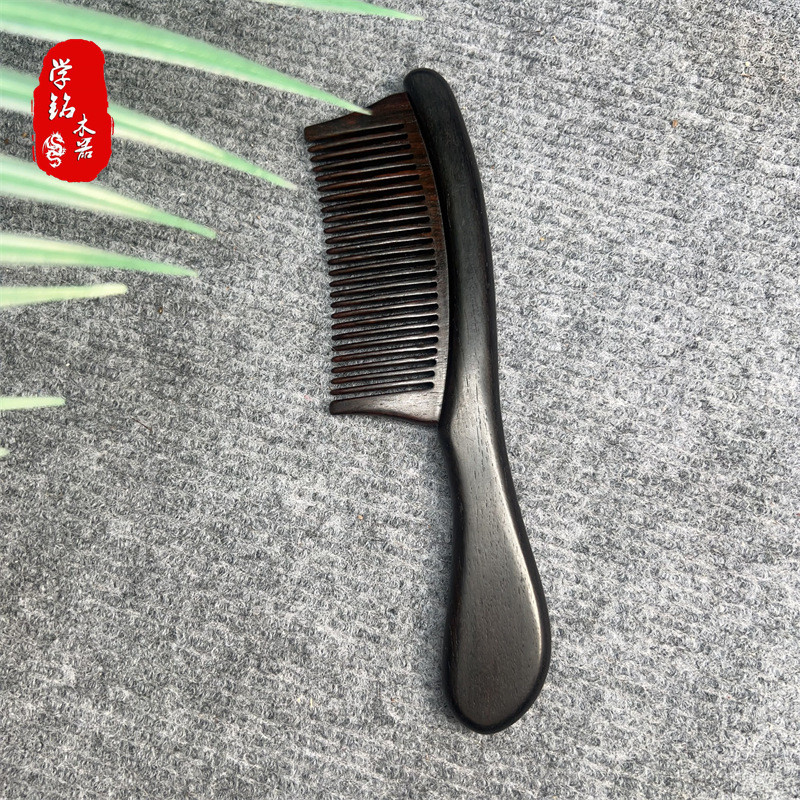 紫光檀拼接长把檀木梳子 古朴密齿顺发长柄木梳景区礼品批发