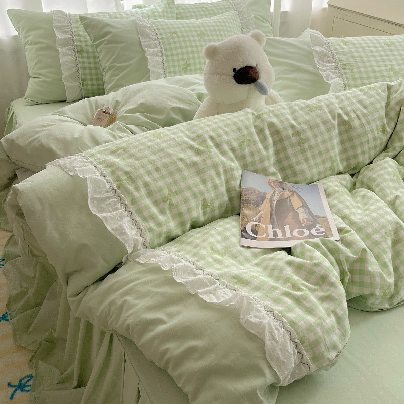 批发ins少女心韩系小花边棉四件套公主风蝴蝶结碎花棉4件套