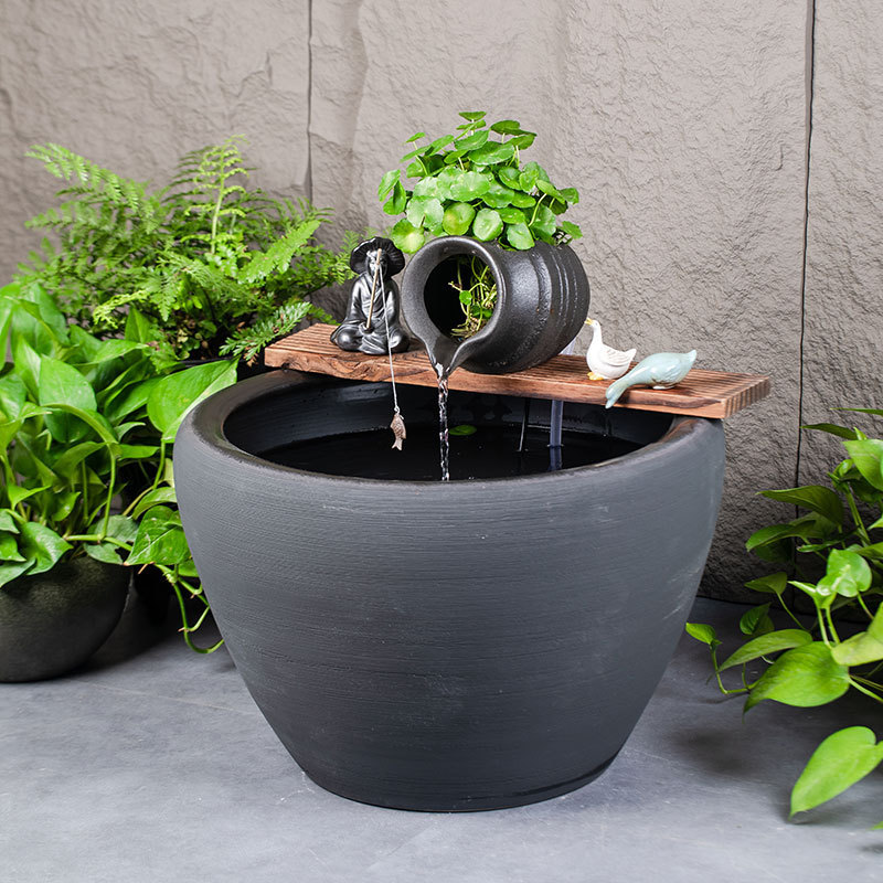 陶瓷大缸流水养鱼缸客厅阳台落地金鱼缸陶罐循环古法造景老式水缸