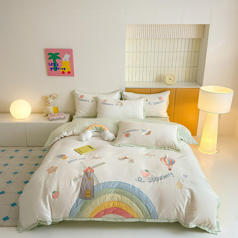 秋冬款儿童100支床单三件套磨毛四件套卡通加厚保暖被套全棉