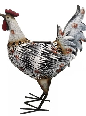 外贸热销田园风彩绘发光太阳能灯彩摆件铁艺动物装饰母鸡落地色灯