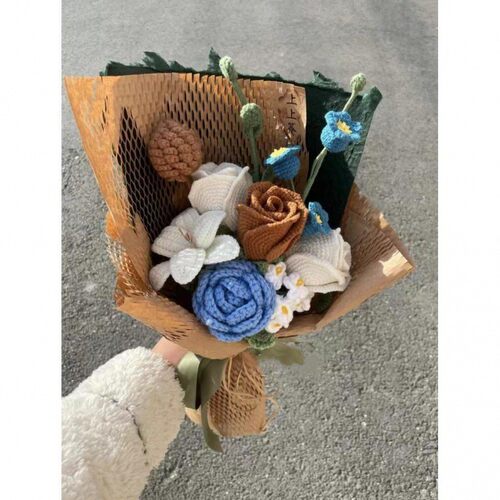 毛线花成品编织diy酒杯闺蜜百合花束复古毛线钩织成品送女友玫瑰