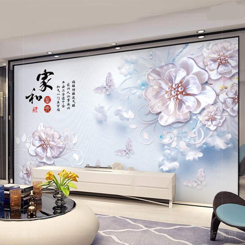 06ym客厅沙发家和电视背景竹木纤维墙板新中式玉兰花扣板卧室集成