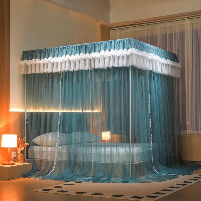 铁艺蚊帐2024新款家用宫廷式公主风双层纱纹帐卧室三开门落地支架