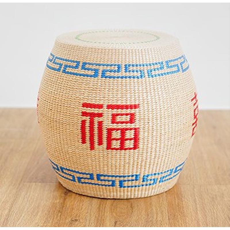 纯手工坐墩换鞋凳凳风中式鼓形精工编织圆鼓凳民俗风绣凳福字田园