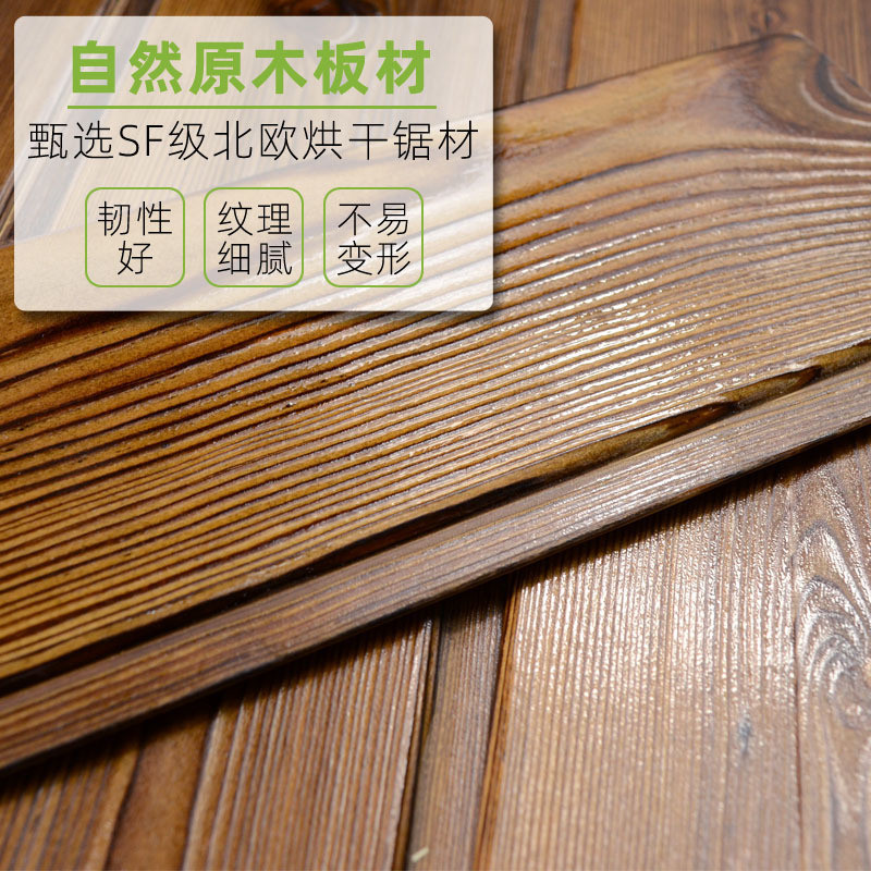 批发中式销售免漆墙裙吊顶阳台装修实木护墙板复古深色碳化桑拿板