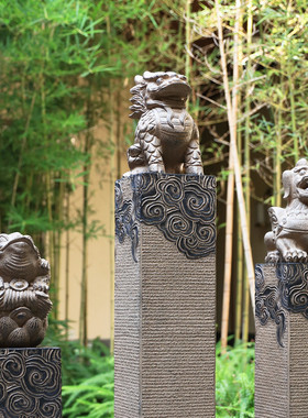 拴马桩石雕貔貅仿古拴马柱麒麟摆件门口庭院花园布置造景装饰立柱