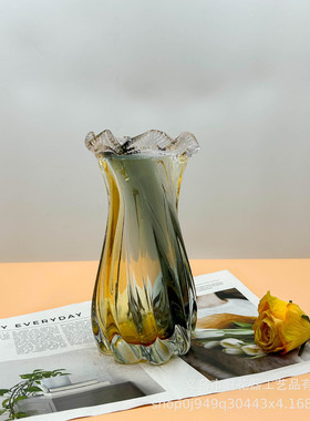 现代简约螺旋纹手工插花花瓶客厅餐桌创意琉璃摆件样板间高级装饰
