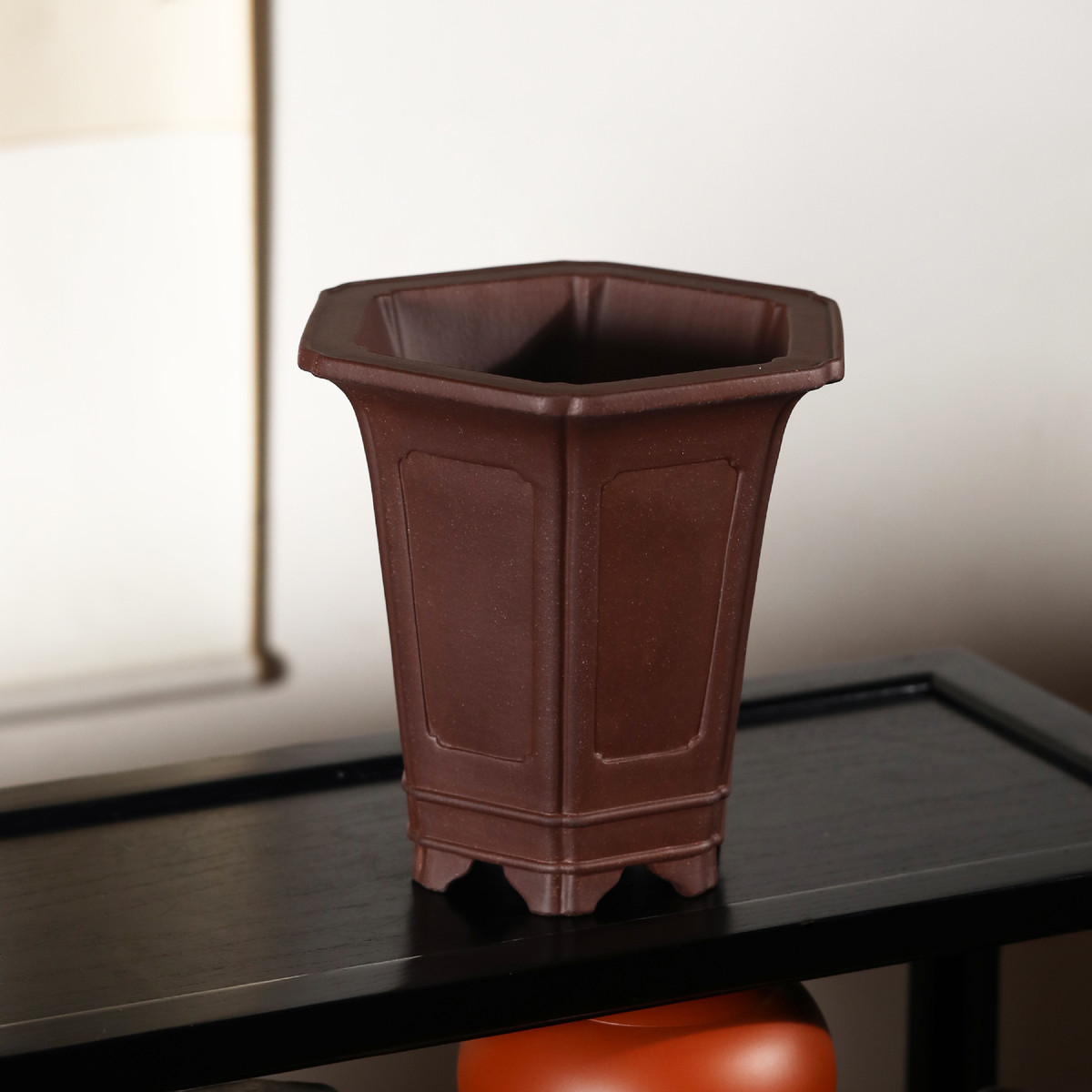 紫砂花盆精品六方形兰盆韩永刚家老兰花专用盆泥春紫兰草盆觅陶乡