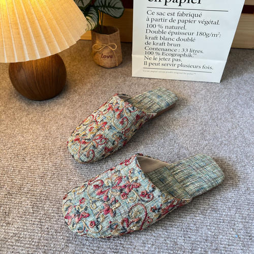 亚麻拖鞋平底透气防滑居家