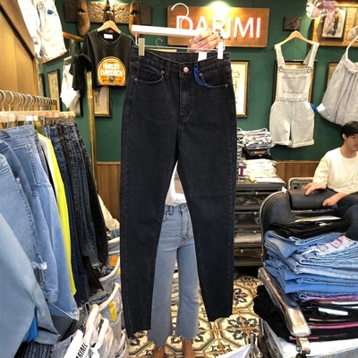 韩国代购2025高腰修身弹力牛仔裤