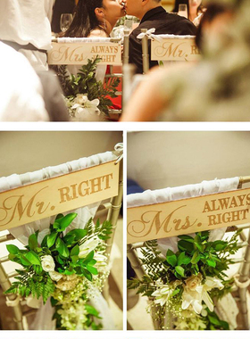 森系婚礼MRMRS椅背装饰新郎新娘婚礼拍照布置装饰指示牌道具摆件