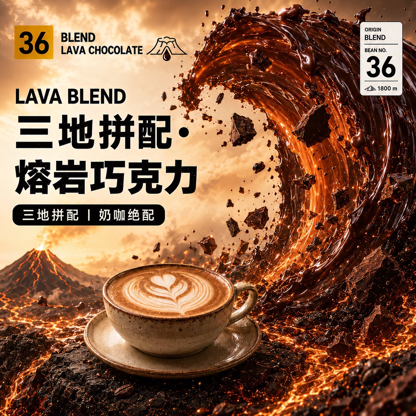 熔岩巧克力·浓厚拼配·深烘 意式浓缩咖啡豆巴西哥伦比亚云南拼 - 实物图