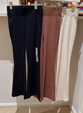 7-16澳女童中大童三色细针织坑条宽松紧腰喇叭长裤