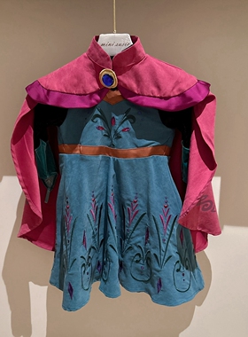 80-150日系木马女童拼色刺绣花朵长袖公主裙+披肩