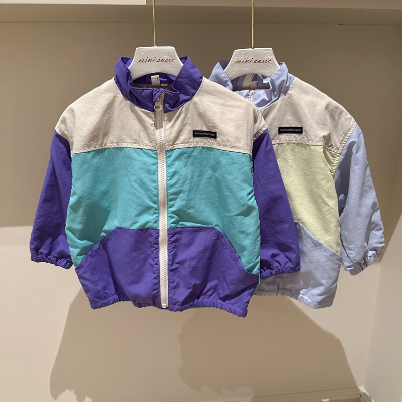 90-120日系男女童拼色小立领薄外套夹克