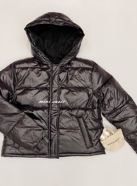 10-16可亲子澳CR柔软亮面黑色短款棉衣棉服外套
