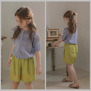 110 155韩系高端女童刺绣小花松紧腰凉感柔软短裤