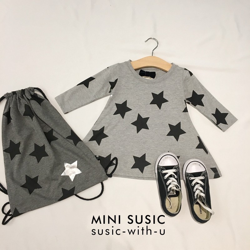 包邮3个月-7岁mini'susic潮童纯棉薄款酷女孩长袖连衣裙