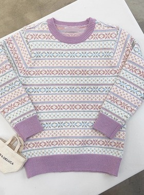 断码特价（原98）110-150韩系女童紫色提花套头毛衣