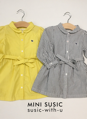 minisusic韩国高端童装女童纯棉薄款长袖连衣裙