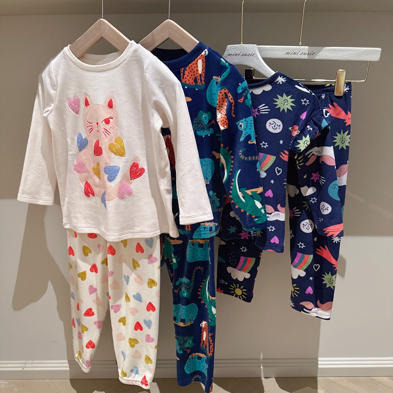 2-12法系女童卡通弹力绒面长袖长裤家居服套装
