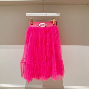 无内衬要穿打底 半裙 10澳潮童RYK网纱百褶贴布字母腰中长款