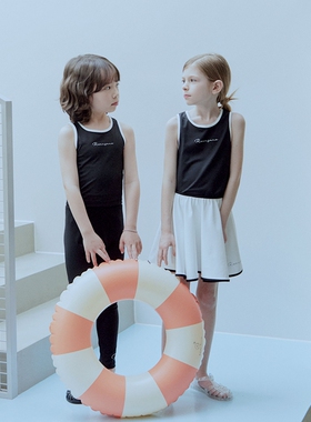 100-145韩系潮童RJ黑白字母长袖外套背心泳衣泳裙套装