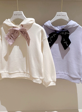 100-160日系女童AF两色蝴蝶结连帽卫衣