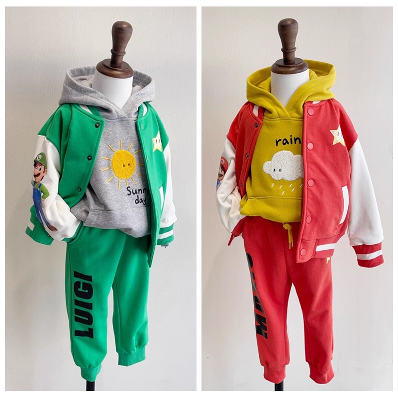 包邮自留100-155韩系男女童回忆sha玛丽夹克棒球服外套毛圈运动裤