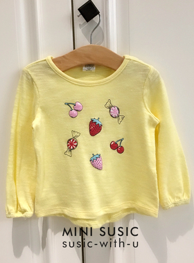 1-8岁女童黄色水果印花纯棉长袖T恤